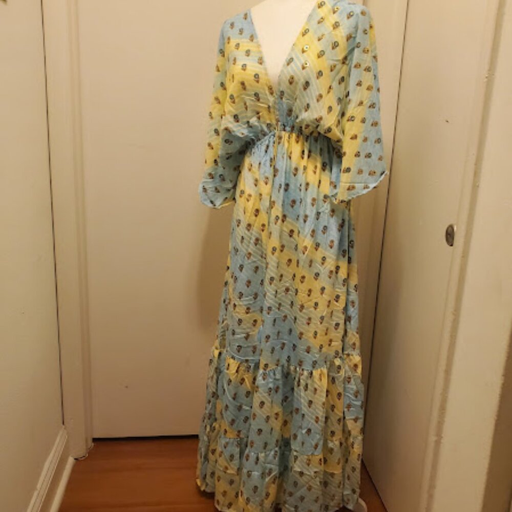 Zury Silk Blend V Neck Caftan Maxi Dress
